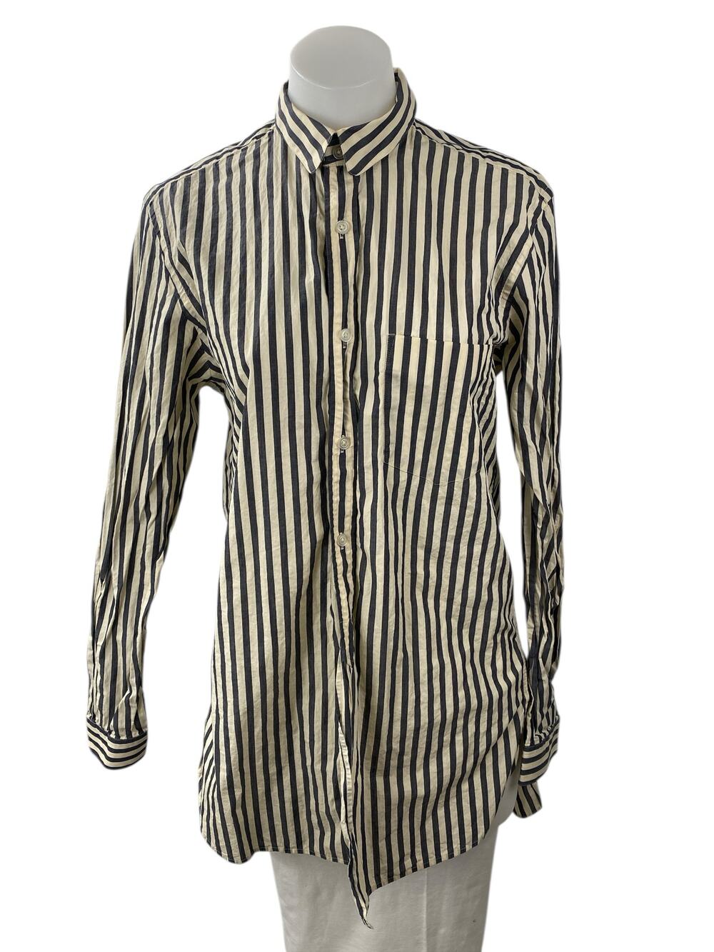 Le31 Simons Women's Black Beige Striped Long Sleeve Button Down Shirt Top Size M